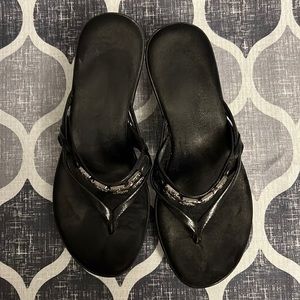 Italian Shoemakers black sandals with gunmetal accents